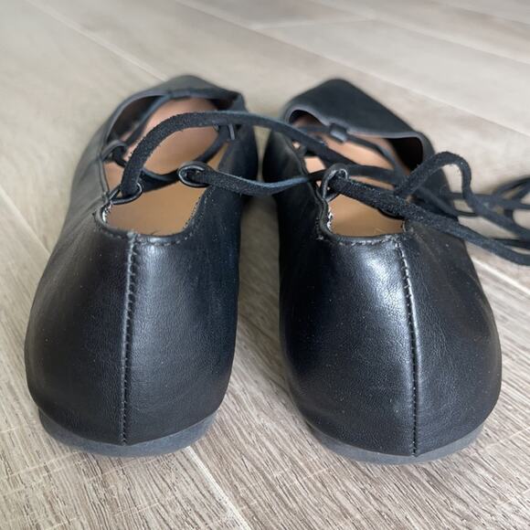LOFT Pointed Toe Strappy Ballet Flat Black Size 9 - Picture 4 of 10